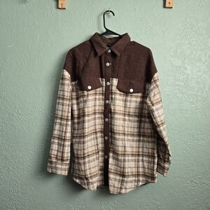 Brown and Tan Plaid Button Down Shirt